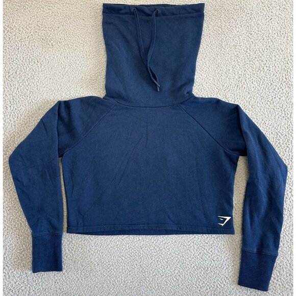 Gymshark Crop Sweater Mock Neck Blue Long Sleeve Logo - Picture 1 of 16